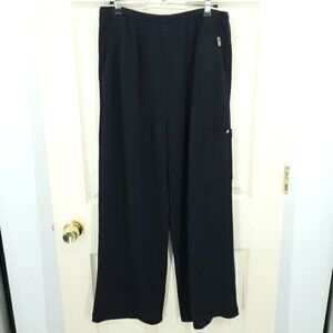Y2K St. John Sport Wide Leg High Rise Pull On Drop Pocket Pants M Black/Gold